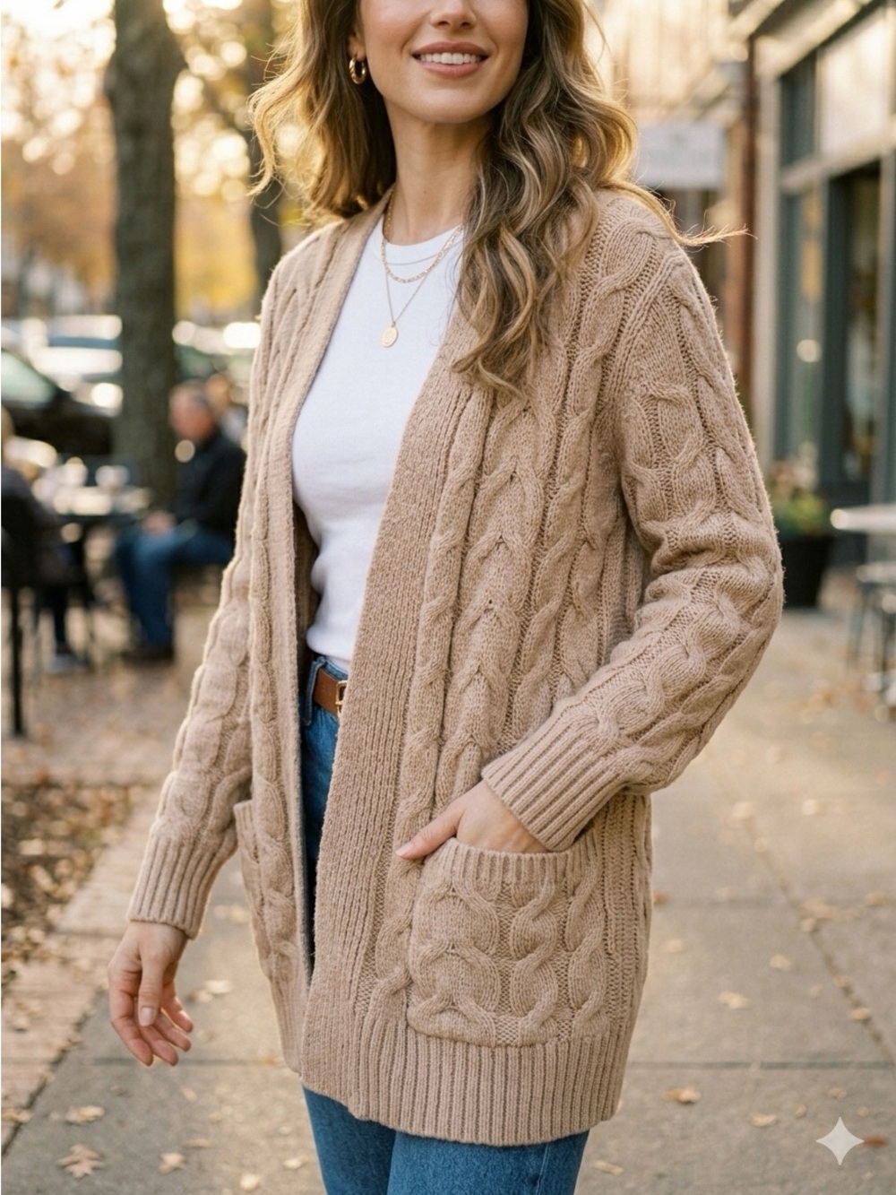 St. John's Bay Cable Knit Open-Front Cardigan - Tan